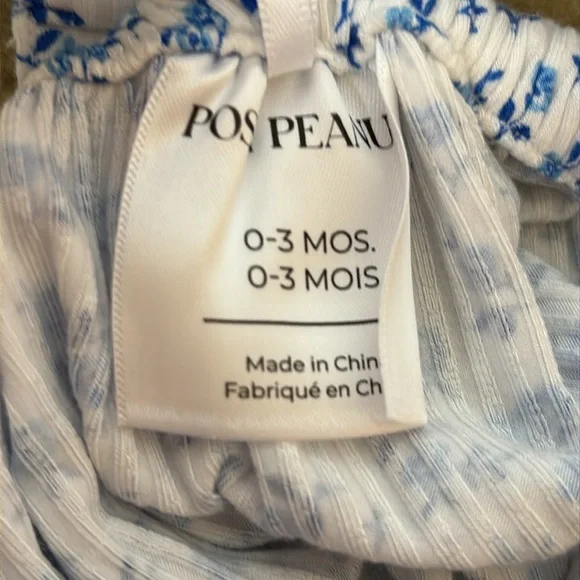 ❌SOLD❌ NWT Posh Peanut Baby Girl Blue & White Floral Ruffle Bubble Romper 0-3M - Picture 9 of 11